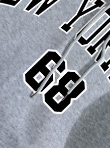 SHEIN EZwear Letter Graphic Kangaroo Pocket Drawstring Thermal Lined Hoodie - Light Grey - View 8