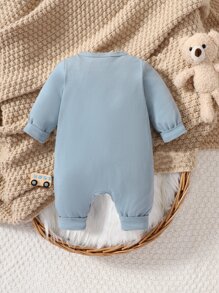 Newborn Baby Cartoon Graphic Jumpsuit - Dusty Blue - View 2