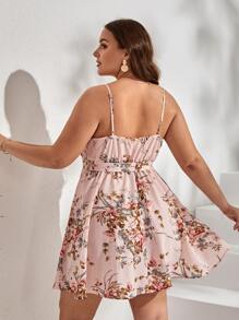SHEIN VCAY Plus Floral Print Belted Cami Dress - Baby Pink - View 2