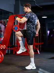 Men Letter Graphic Drawstring Waist Sports Shorts - Black - View 5