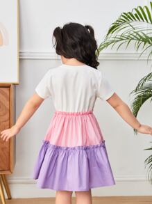 SHEIN Toddler Girls Colourblock Frill Trim Ruffle Hem Dress - Multicolor - View 2