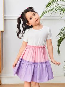 SHEIN Toddler Girls Colourblock Frill Trim Ruffle Hem Dress - Multicolor - View 5