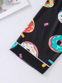 Tween Girls Donut Pattern Shirt And Pants Homewear Set - Multicolor - View 4
