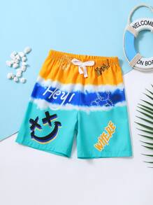 SHEIN 小男童卡通圖案腰部蝴蝶結短褲 - 彩色 - 查看 1