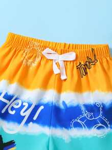 SHEIN 小男童卡通圖案腰部蝴蝶結短褲 - 彩色 - 查看 4