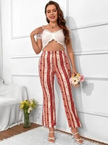 SHEIN VCAY Plus Striped & Geo Print Flare Leg Trousers - Multicolor - View 7