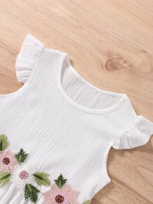 小女童貼花荷葉邊連衣裙 - 白色 - 查看 3