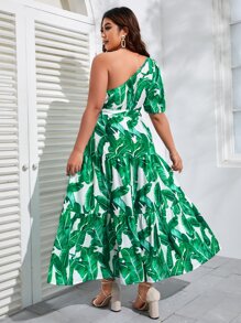 SHEIN VCAY Đầm Plus Size Thắt lưng Viên lá sen Nhiệt đới Boho - Nhiều màu - Xem 2