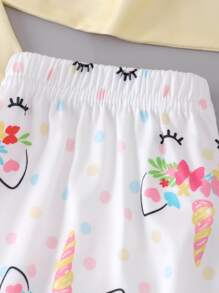 女孩獨角獸和標語圖案T恤和波點圖案緊身打底褲睡衣套裝 - 彩色 - 查看 4
