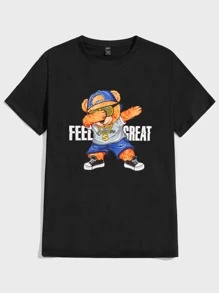 Manfinity Men Bear & Letter Graphic Tee - Black - View 1