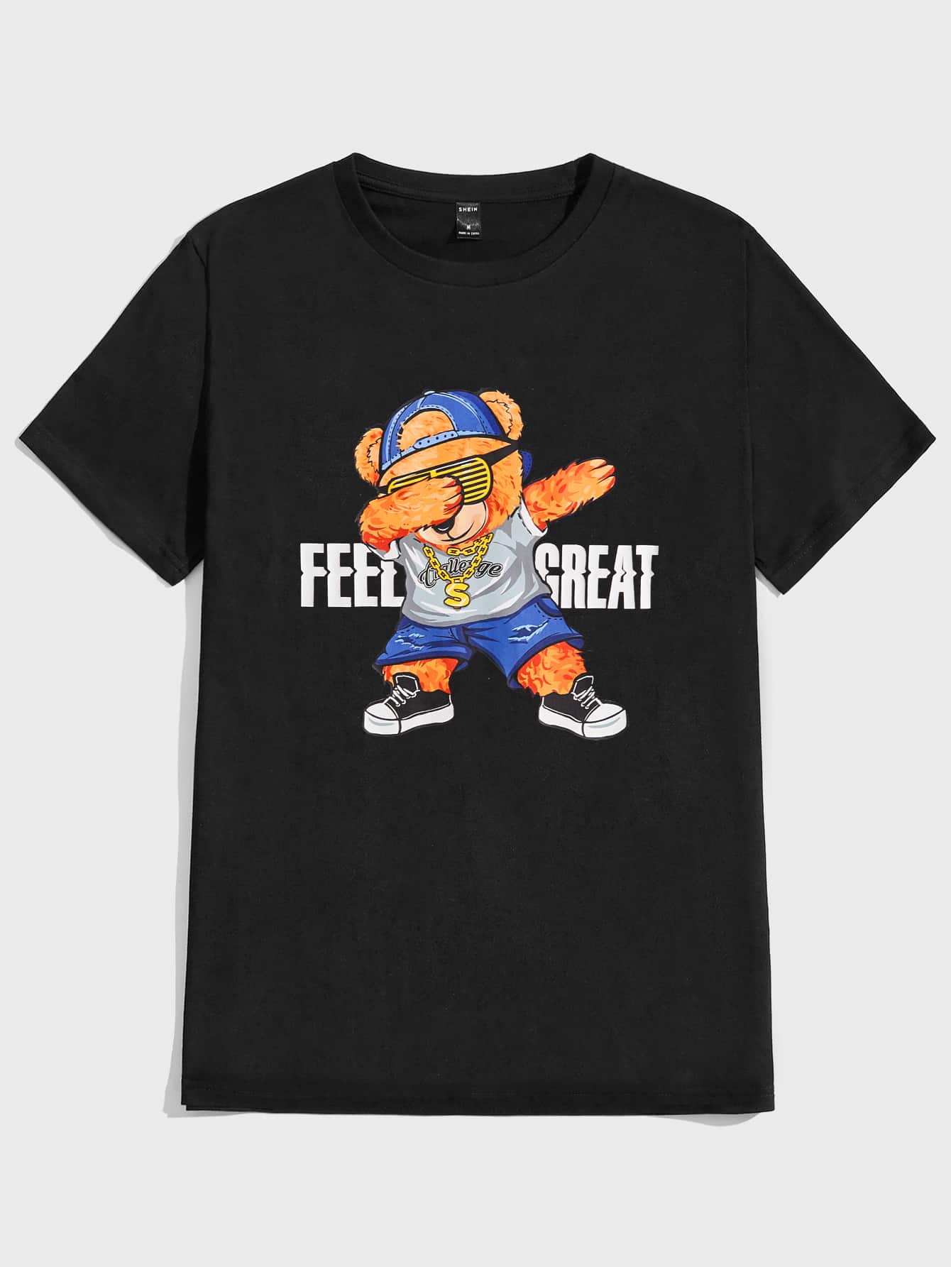 Manfinity Men Bear & Letter Graphic Tee - Black - View 1