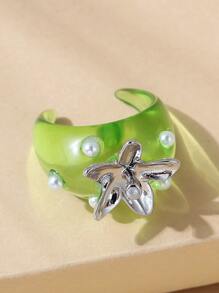 Faux Pearl & Strawberry Decor Cuff Ring - Green - View 2