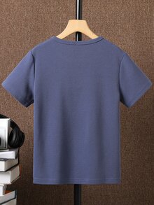 Boys Slogan Graphic Half Button Tee - Dusty Blue - View 2