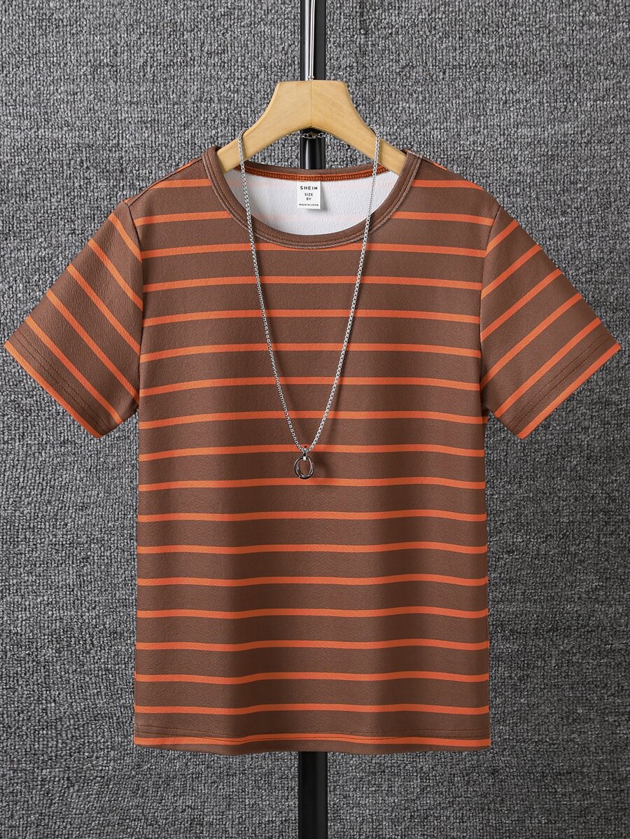 Boys Striped Print Tee Without Necklace - Multicolor - View 1