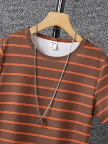 Boys Striped Print Tee Without Necklace - Multicolor - View 4