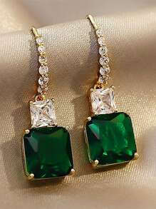 Cubic Zirconia Drop Earrings - Green - View 1