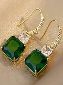 Cubic Zirconia Drop Earrings - Green - View 2