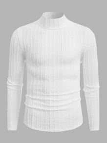 Manfinity Men Turtle Neck Cable Knit Tee - White - View 3