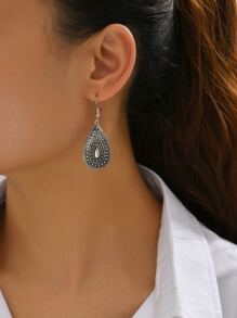 Water Drop Earrings - Antique Silver - View 1