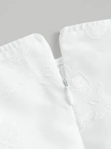 SHEIN MOD 提花雞心領口泡泡袖緊身連衣裙 - 白色 - 查看 3