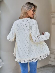 SHEIN VCAY Cárdigan de punto de malla bajo con fleco de hombros caídos - Albaricoque - Ver 2