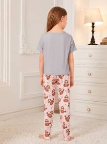 Girls Cartoon Graphic Tee & Trousers PJ Set - Multicolor - View 2