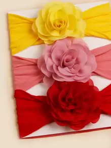 3pcs Rose Flower Birthday Pink Baby Headbands (Paper Card For Decoration) Love Valentine - Multicolor - View 5