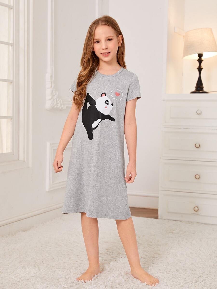 女孩卡通圖案睡裙 - 灰色 - 查看 1
