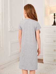 女孩卡通圖案睡裙 - 灰色 - 查看 2