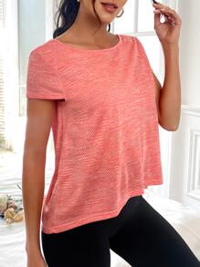 Easithlete Letter Tape Criss Cross Back Split Hem Sports Tee - Coral Orange - View 6