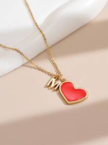 Letter & Heart Charm Necklace - Multicolor - View 2