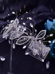 Rhinestone Leaf Decor Bride Hair Band - Silver - View 3