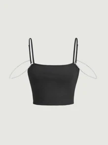 SHEIN MOD Pearls Chain Detail Cami Top - Black - View 1