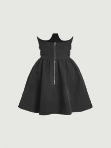 SHEIN MOD Button Front Flare Hem Skirt - Black - View 2