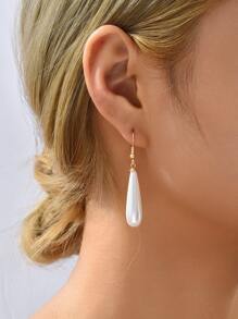 珍珠水滴形耳墜 - 白色 - 查看 1