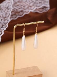 珍珠水滴形耳墜 - 白色 - 查看 2
