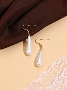 珍珠水滴形耳墜 - 白色 - 查看 4
