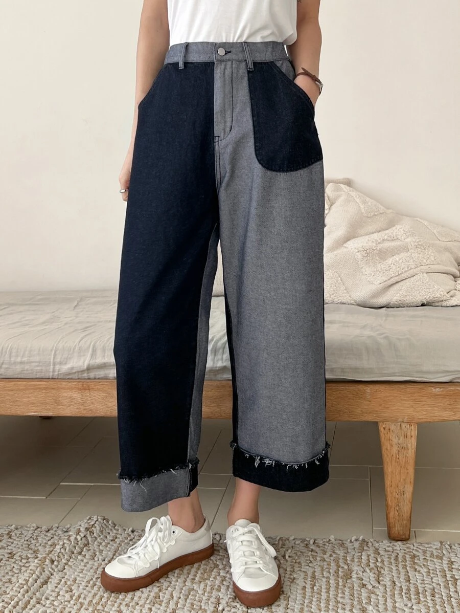 DAZY Hai âm Cắt Thô Quần jean - Rửa tối - Xem 1