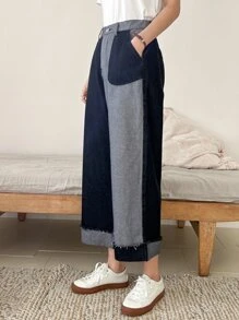 DAZY Hai âm Cắt Thô Quần jean - Rửa tối - Xem 4