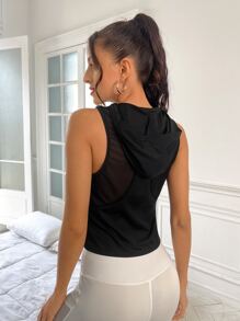 Letter Graphic Hooded Sports Sweatshirt - Black - View 2