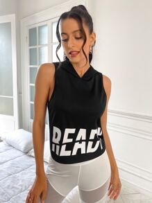 Letter Graphic Hooded Sports Sweatshirt - Black - View 3