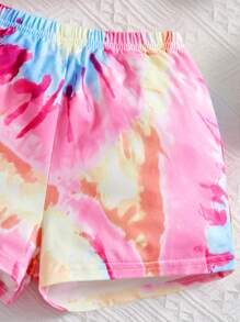 SHEIN 2pcs/Set Baby Girl Round Neck Short Sleeve Top And Elastic Waist Shorts, Suitable For Summer - Multicolor - View 3