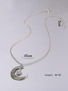 Nooxian 太陽&月亮墜飾項鍊 - 銀色 - 查看 3