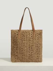 SHEIN VCAY Bolsa de mimbre minimalista - Camel - Ver 5