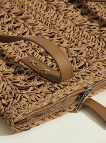 SHEIN VCAY Bolsa de mimbre minimalista - Camel - Ver 8