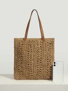 SHEIN VCAY Bolsa de mimbre minimalista - Camel - Ver 9