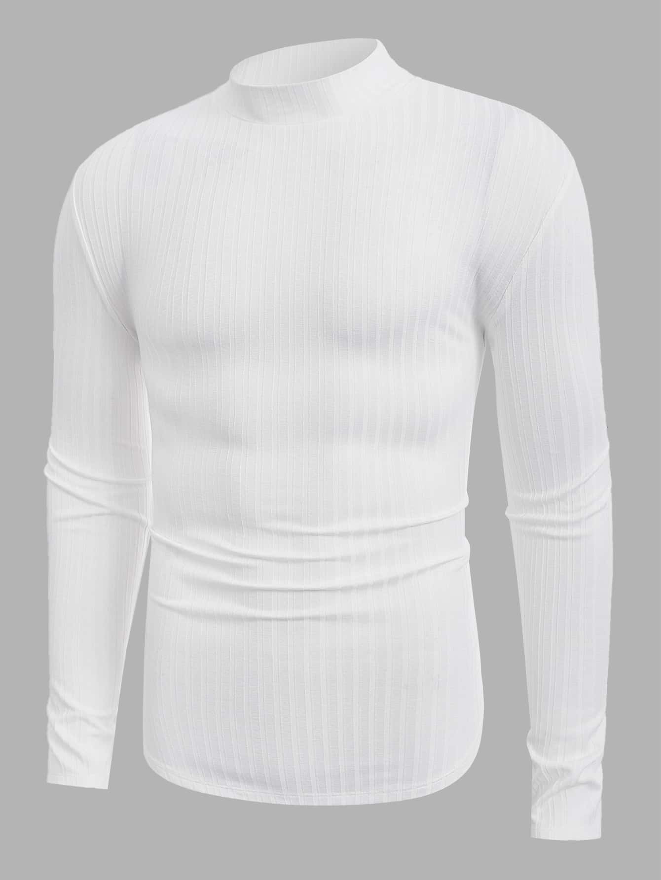 Manfinity Men Mock Neck Marled Knit Tee - White - View 1