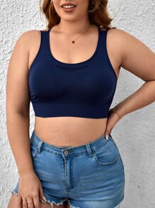 Plus Hollow Cut Backless Bra - Navy Blue - View 3