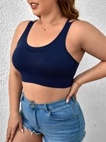 Plus Hollow Cut Backless Bra - Navy Blue - View 5