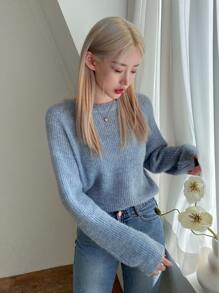 DAZY Solid Raglan Sleeve Jumper - Blue - View 2